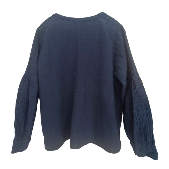 KIABI Navy Blue Cotton Gauze Oversized Button Down Blouse - XXL - Picture 2 of 7